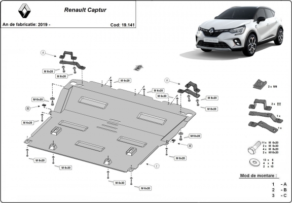 Unterfahrschutz für Motor der Marke Renault Captur
