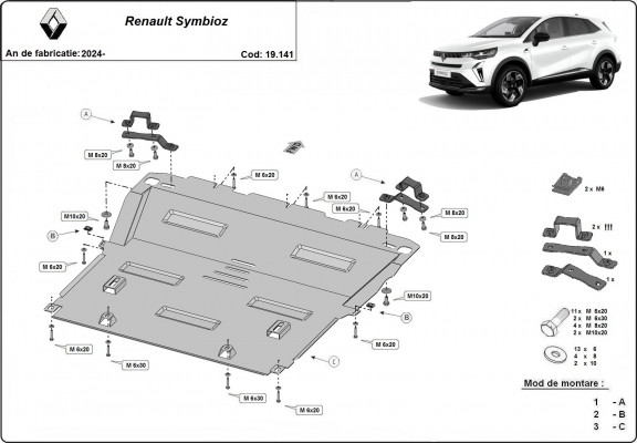 Unterfahrschutz für Motor der Marke Renault Symbioz 