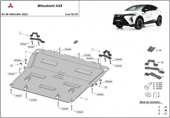 Unterfahrschutz für Motor und Getriebe aus Stahl für  Mitsubishi ASX
