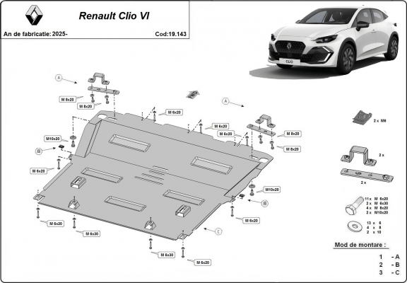 Unterfahrschutz für Motor der Marke Renault Clio 6