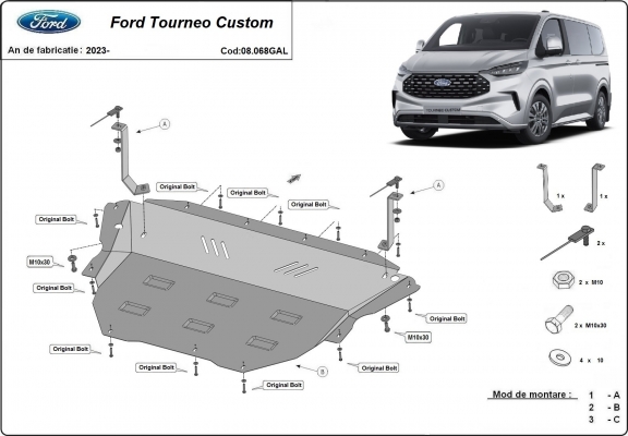 Unterfahrschutz aus verzinktem Stahl für Motor der Marke Ford Tourneo Custom