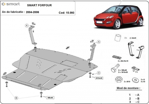 Unterfahrschutz für Motor und Getriebe aus Stahl für  Smart ForFour Benzin