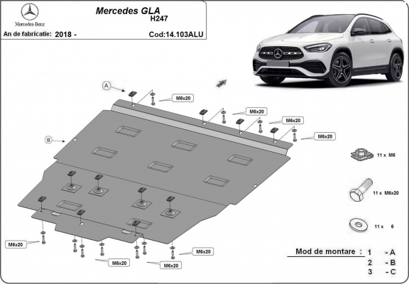 Aluminium Unterfahrschutz für Motor der Marke Mercedes GLA