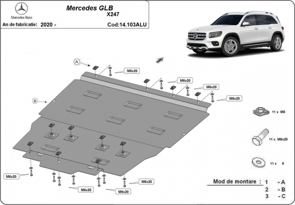 Aluminium Unterfahrschutz für Motor der Marke Mercedes GLB