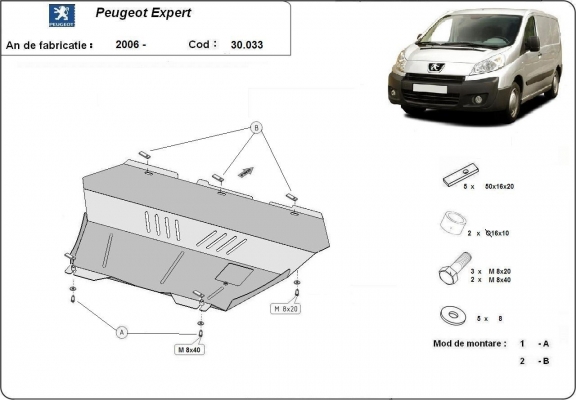 Unterfahrschutz für Motor und Getriebe aus Stahl für  Peugeot Expert