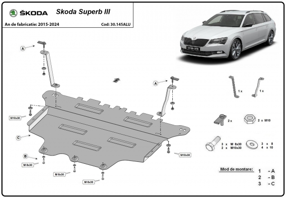 Aluminium Unterfahrschutz für Motor der Marke Skoda Superb III