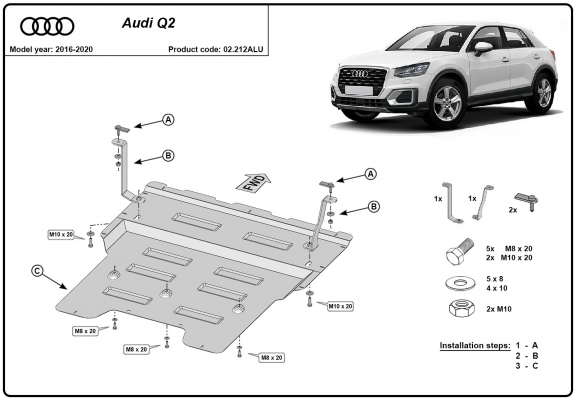 Aluminium Unterfahrschutz für Motor und Getriebe für den Audi Q2